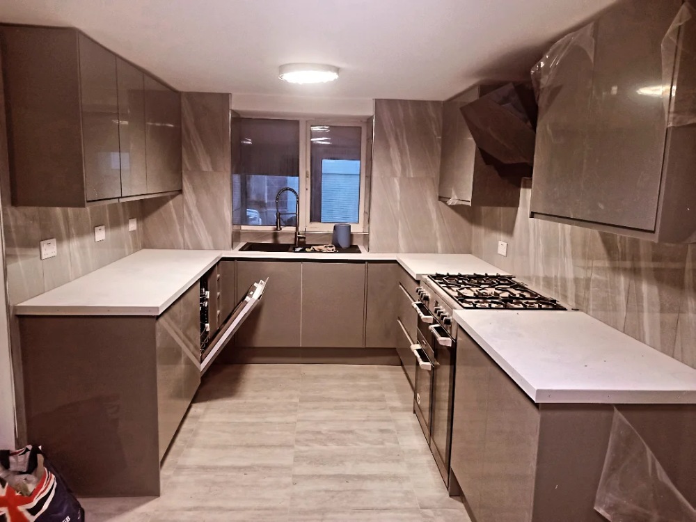 Modern kitchen with gray cabinets